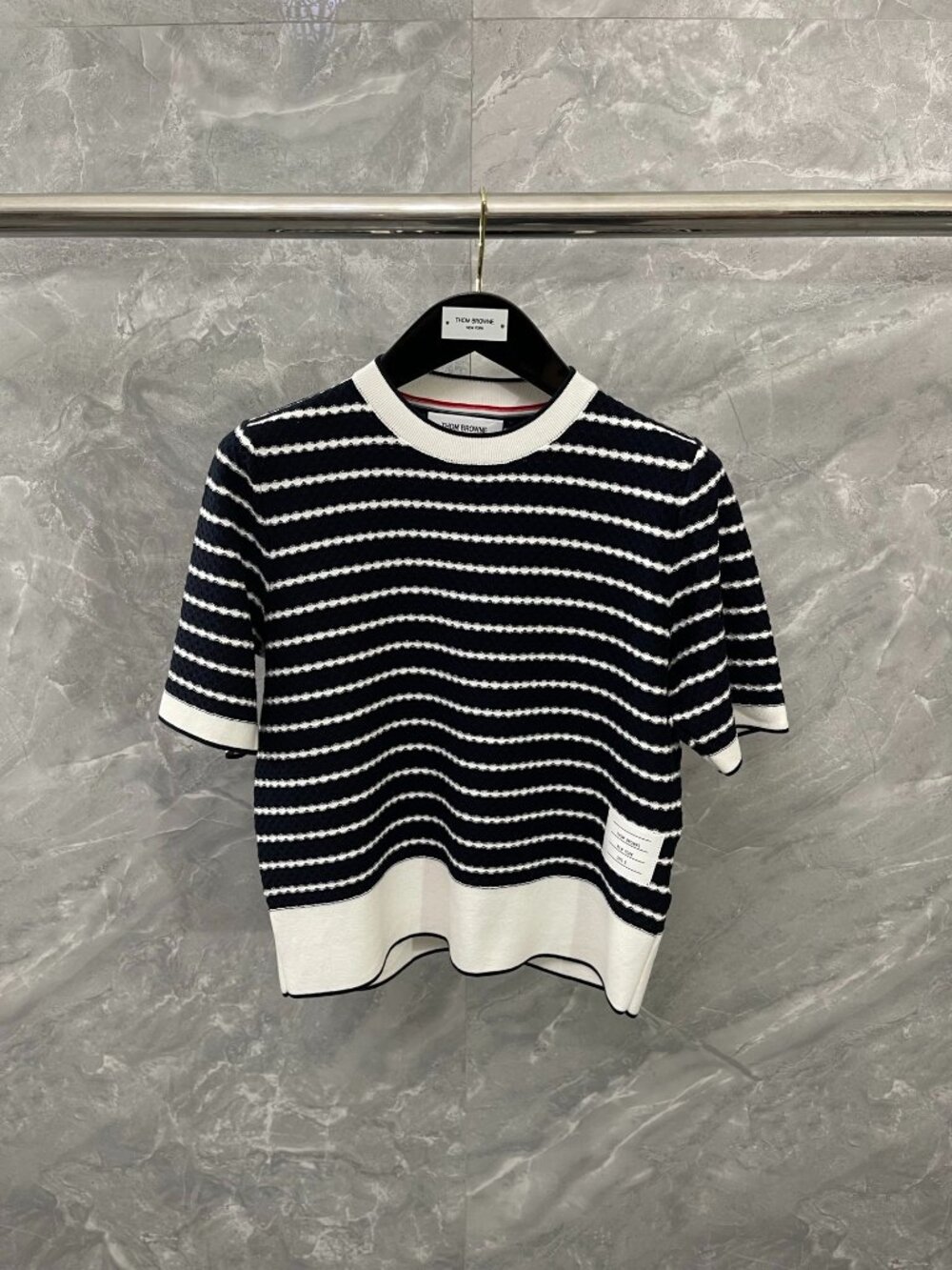 Thom Browne STRIPED HONEYCOMB RIB TEE - Picture 1 of 9
